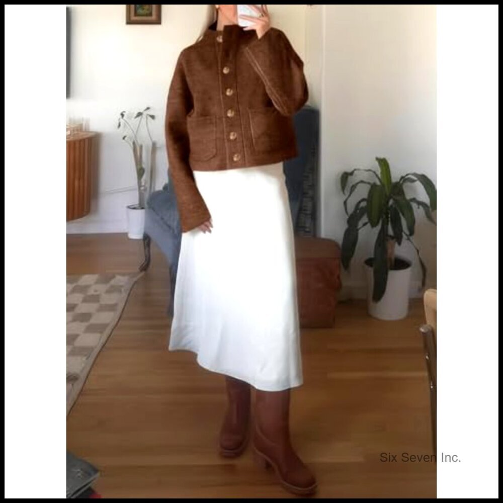 Chunky Knit Cardigan Sweater Button Down Mock Neck Open Front Winter Casual - Picture 5 of 7